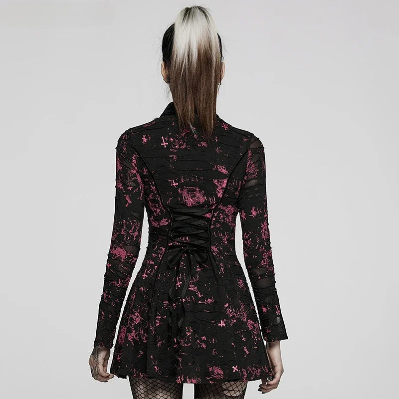 Gothic Printed Elastic Ripped Knitted Dress