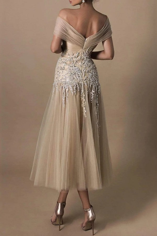 Bmbridal Champagne Off-the-Shoulder Bride Dress With Appliques (ZD17407)