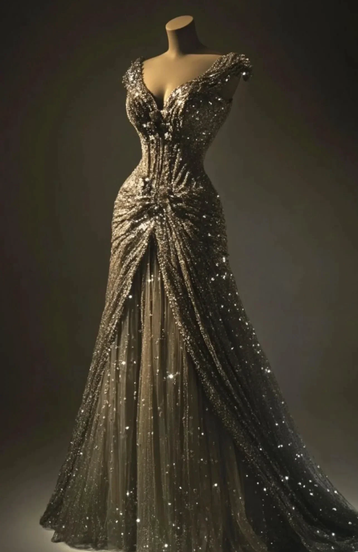Gilded pleated fishtail skirt: Starry brocade woven in the dark night (ZD16772)