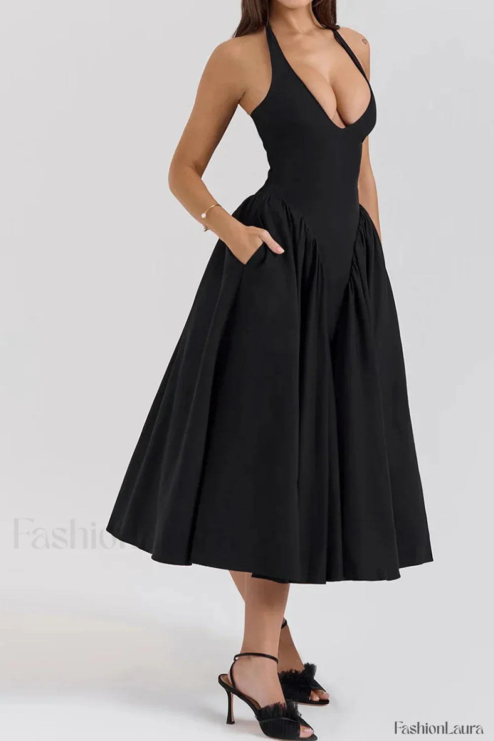 Deep V Neck Dress with Relaxed Fit and Everyday Wear Boutique Fashion Style