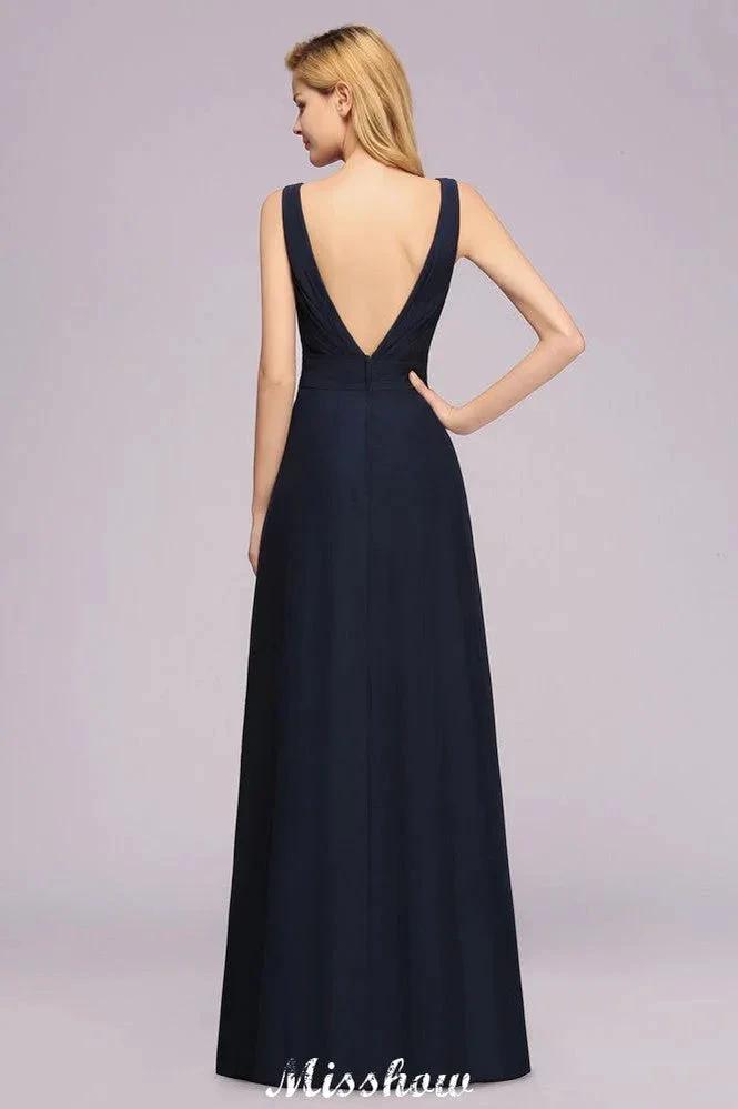 Deep V-Neck Beading A-line Bridesmaid Dress Floor Length Maid of Honor Dress (ZD12937)