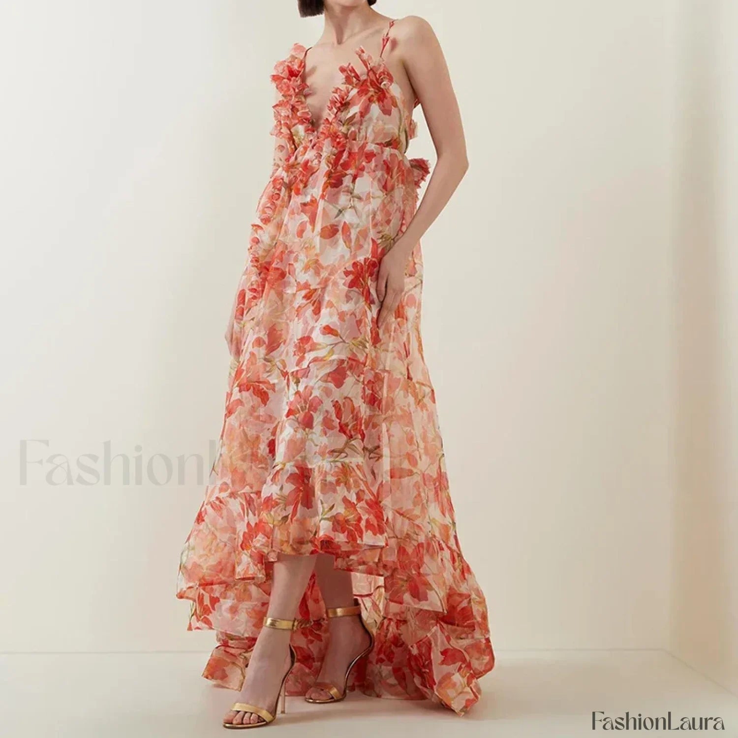 Deep V Ruffle Tailored Dress for Streetwear Style Boutique Fashion Style