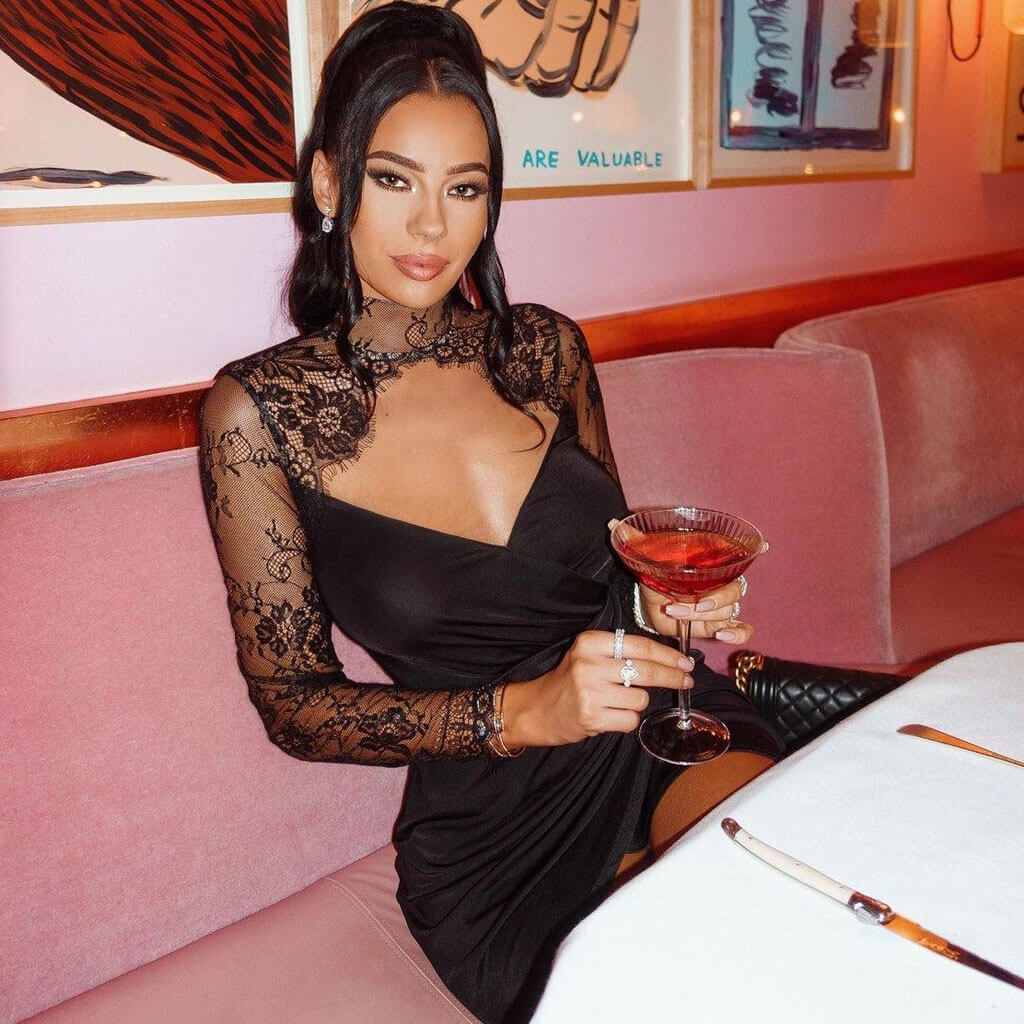 Delicate Lace Trim High Neck Cut Out Ruched Party Mini Dress - Black - Fashionpara