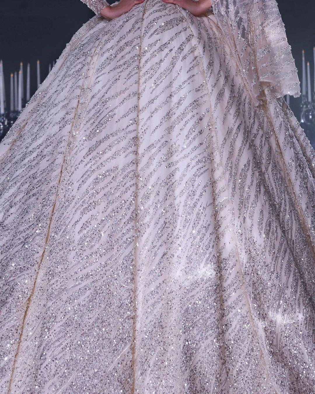 Deluxe Floor Length One-Shoulder A-Line Sequined Wedding Dress with Ruffles (ZD14783)