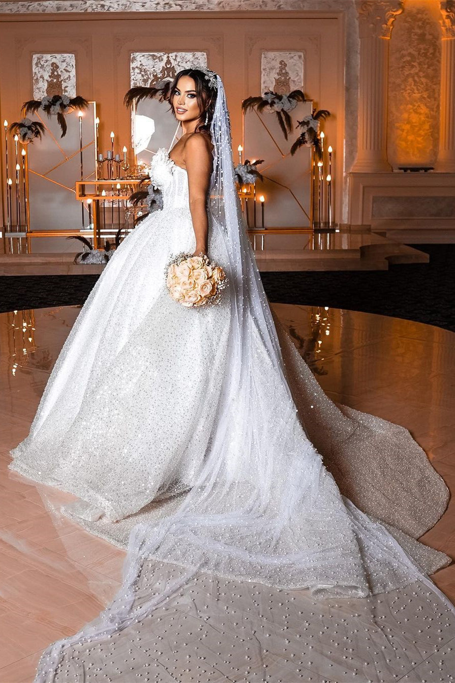 Deluxe Floor-Length Sweetheart Sleeveless A-Line Sequined Wedding Dress Featuring Beads (ZD17497)