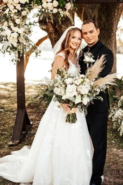 Designer A-Line Boho V-neck Straps Wedding Dresses With Lace (ZD14971)
