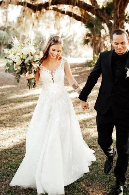 Designer A-Line Boho V-neck Straps Wedding Dresses With Lace (ZD14971) - VelvetHem