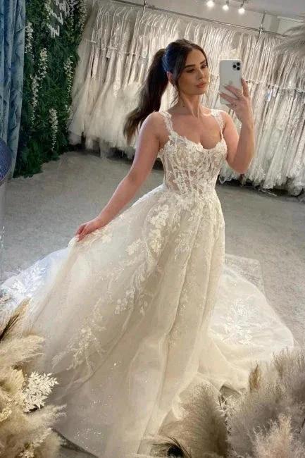 Designer A-Line Lace Sweetheart Sleeveless White Wedding Dress With Train (ZD15500)