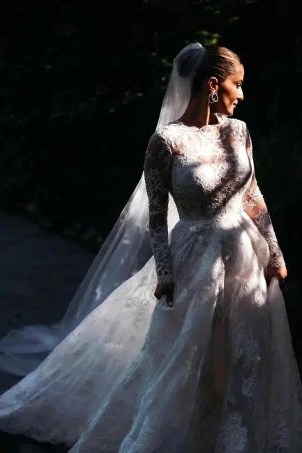 Designer A-line Long Sleeves Backless Wedding dresses with Lace (ZD14694)