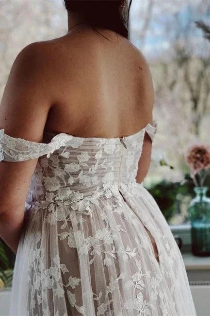 Designer A-line Off-the-shoulder Sleeveless Wedding Dresses With Lace (ZD14922) - View 4 | VelvetHem