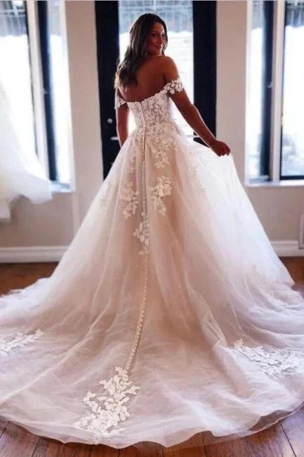 Designer A-Line Off-the-shoulder V-neck Wedding Dresses With Lace (ZD16553)