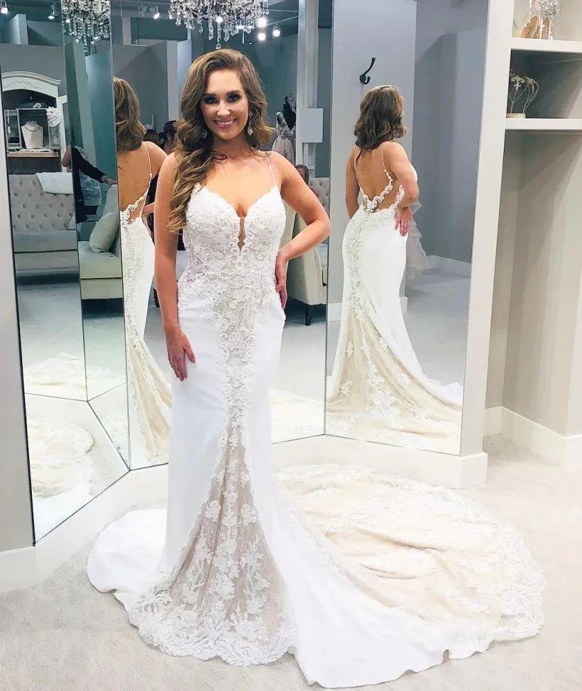 Designer Backless Spaghetti-Straps Column Wedding Dress (ZD13807)