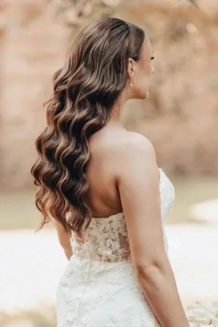 Designer Long Ivory Mermaid Strapless Lace Wedding Dress with Train (ZD16627)