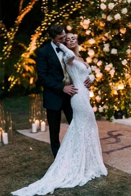 Designer Off-the-shoulder Long Sleeves Mermaid Wedding Dresses With Lace (ZD14634)