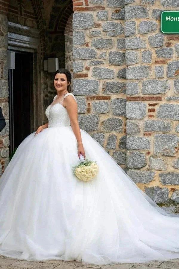 Designer Princess Long A-line Sequined Sleeveless Wedding Dresses (ZD14838)