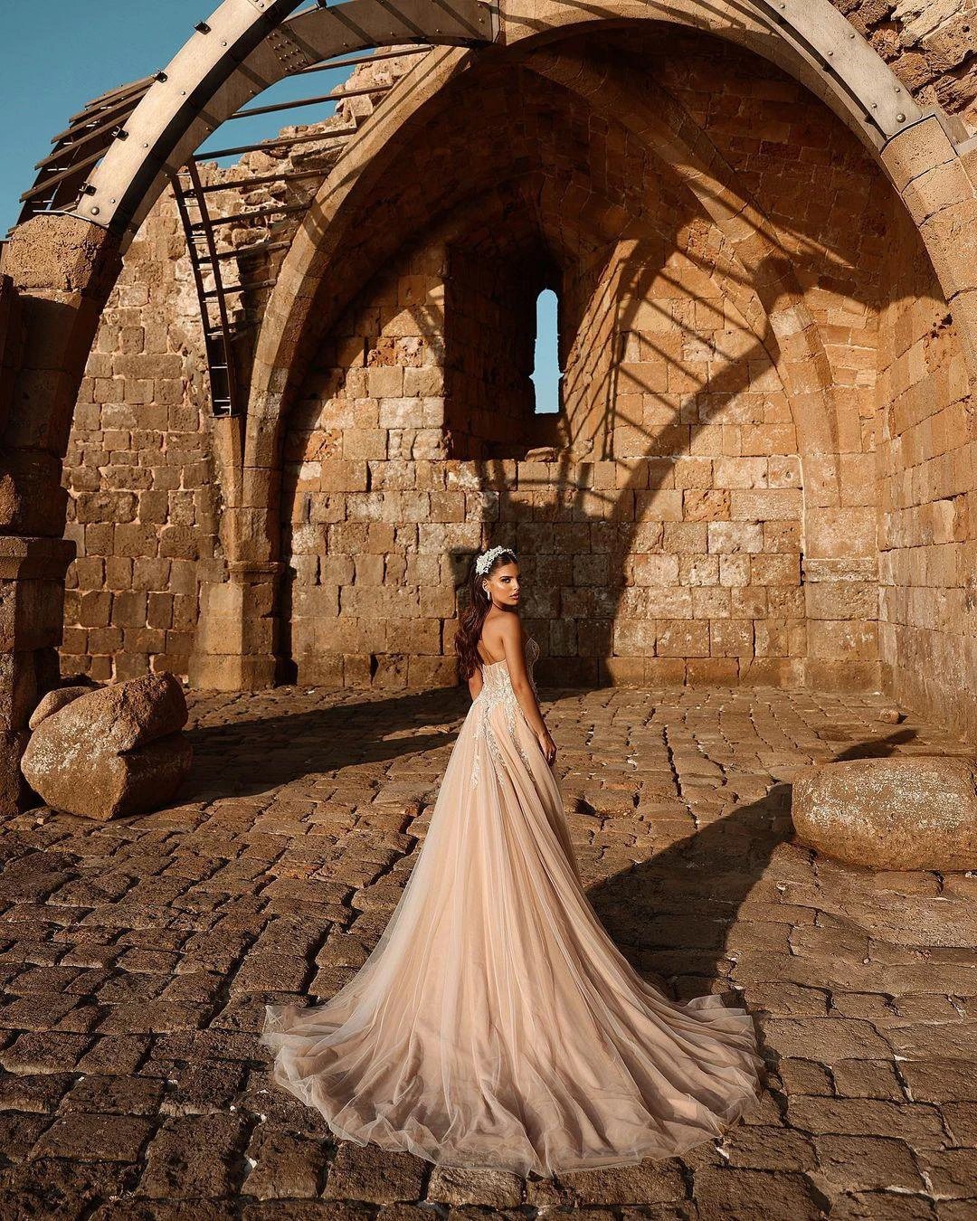 Designer Sweetheart Long A-line Glitter Lace Wedding Dress With Slit (ZD16499)