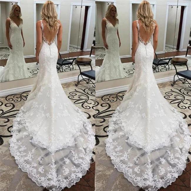 Designer wedding dress mermaid | Backless lace wedding dresses (ZD13909)
