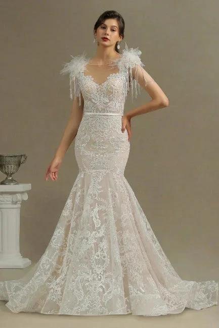 Designer wedding dresses mermaid | Lace wedding dresses online by misshow.com