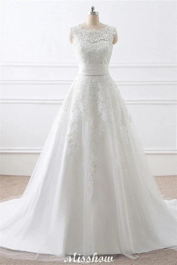 Detachable Skirt Sheath Scoop Lace Wedding Dresses (ZD13943)