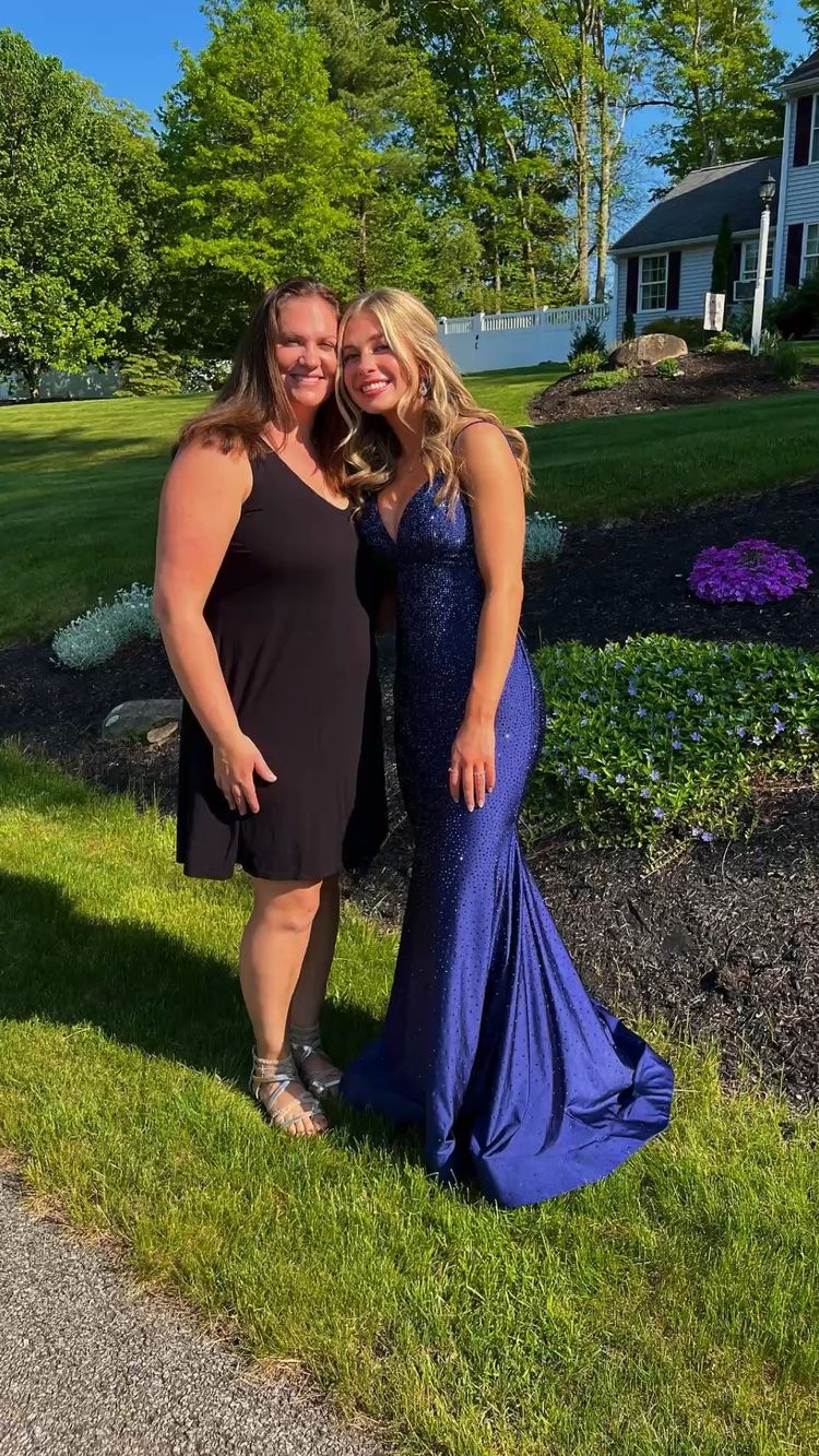 Charming Mermaid Navy Blue Long Prom Dresses,Lace-up Back Evening Dress Y1618 - View 3 | VelvetHem