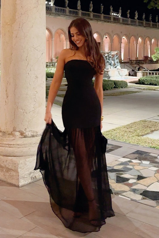 Strapless Edition Sheer Slit Maxi Birthday Dress