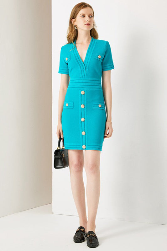 Sleeve V-Neck Bodycon Knit Sweater Dress - View 7 | VelvetHem