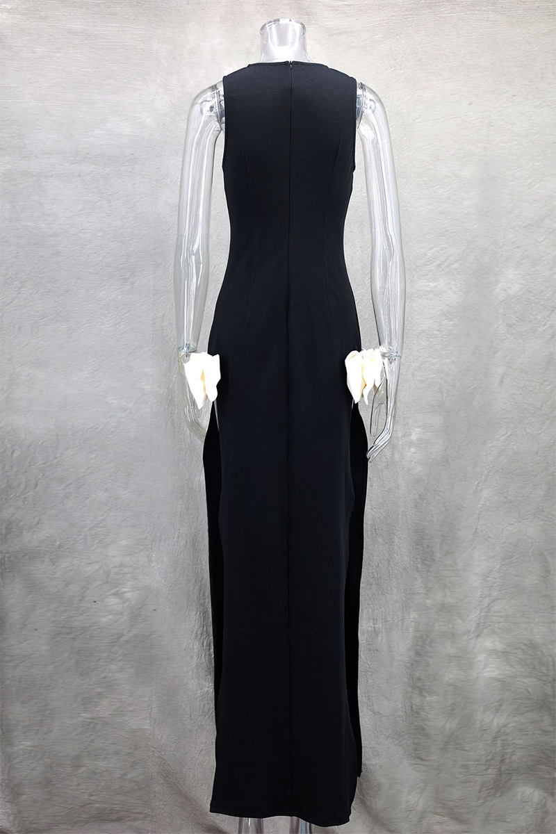 Sexy Solid Color Slit Bow Decor O Neck Evening Dresses - View 2 | VelvetHem