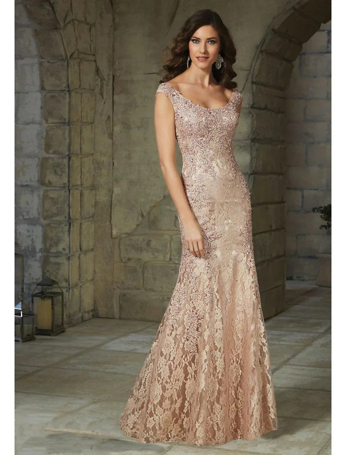 Mermaid Party Dress Elegant Floral Wedding Guest Formal Evening Dress Scoop Neck Sleeveless Floor Length Lace with Lace Insert Pattern / Print - VelvetHem