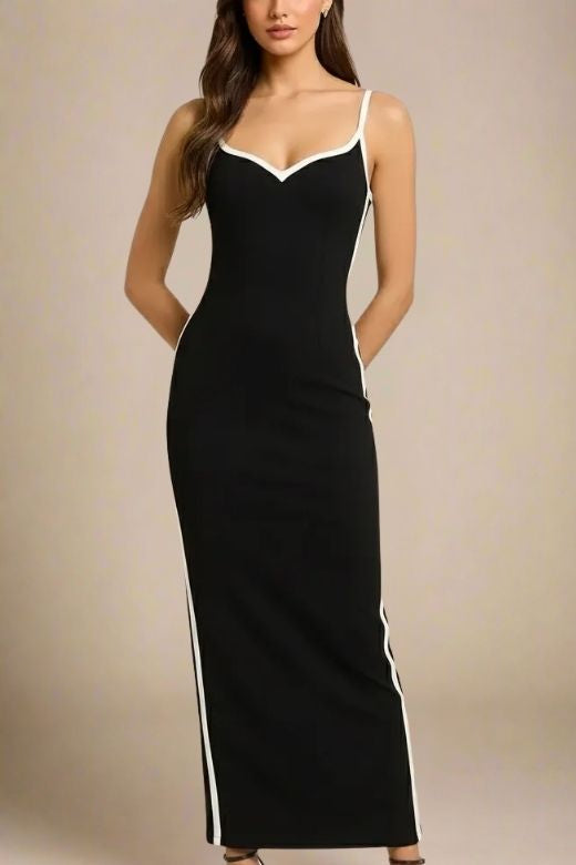 Woman wearing a figure flattering  Dianne Bandage Maxi Dress - Classic Black BODYCON COLLECTION
