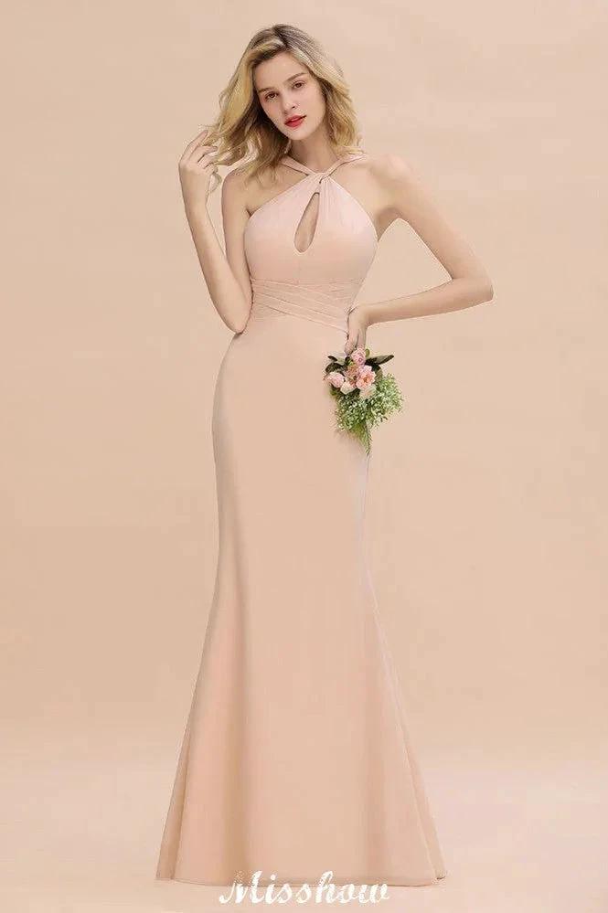 Dreamful Halter Slim Mermaid Bridesmaid Dress Floor Length Party Dress (ZD12891)