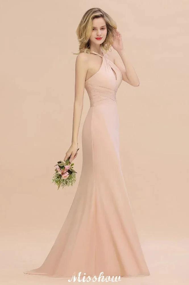 Dreamful Halter Slim Mermaid Bridesmaid Dress Floor Length Party Dress (ZD12891)