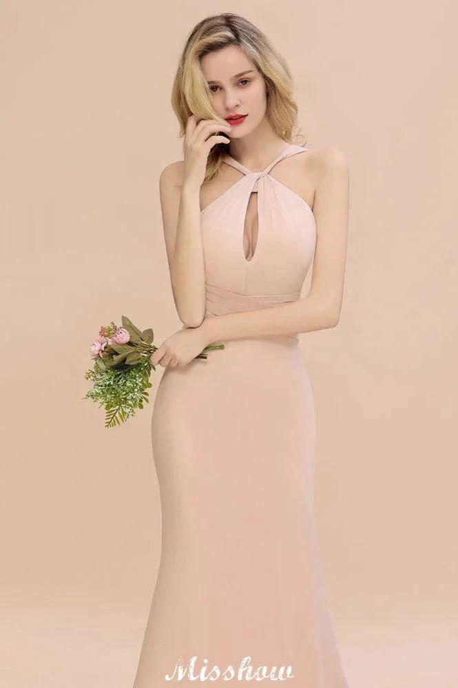 Dreamful Halter Slim Mermaid Bridesmaid Dress Floor Length Party Dress (ZD12891)