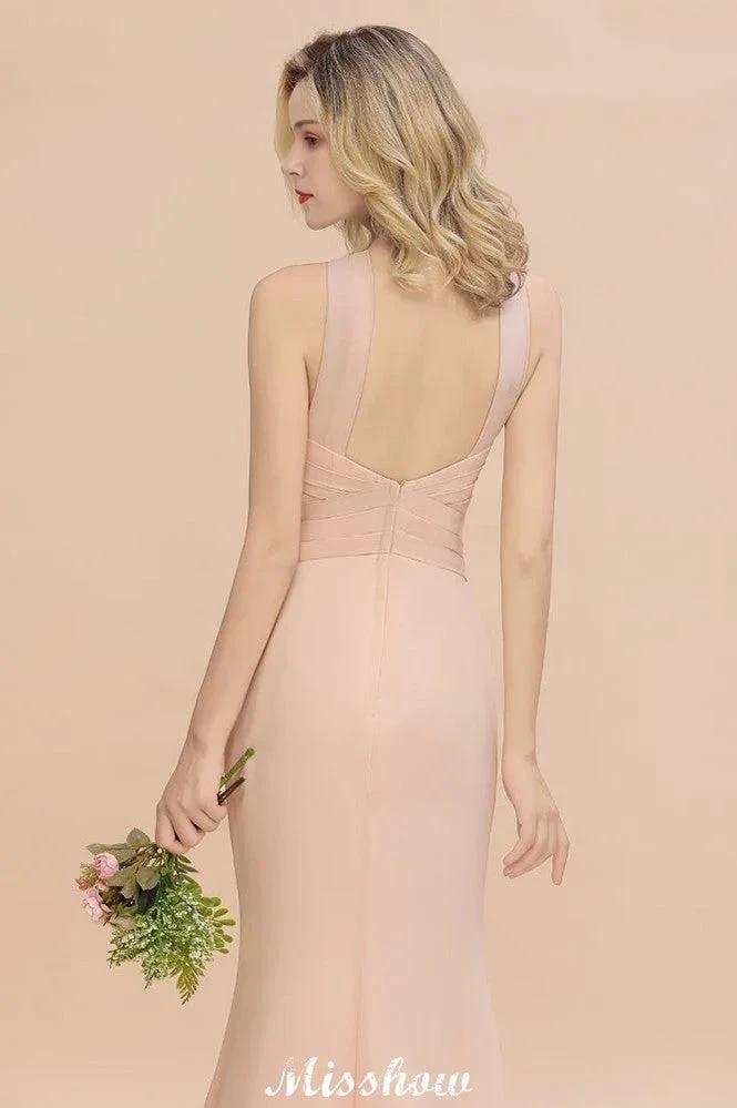 Dreamful Halter Slim Mermaid Bridesmaid Dress Floor Length Party Dress (ZD12891)