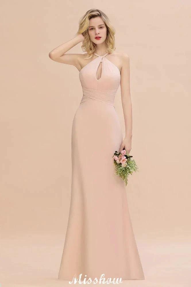 Dreamful Halter Slim Mermaid Bridesmaid Dress Floor Length Party Dress by misshow.com