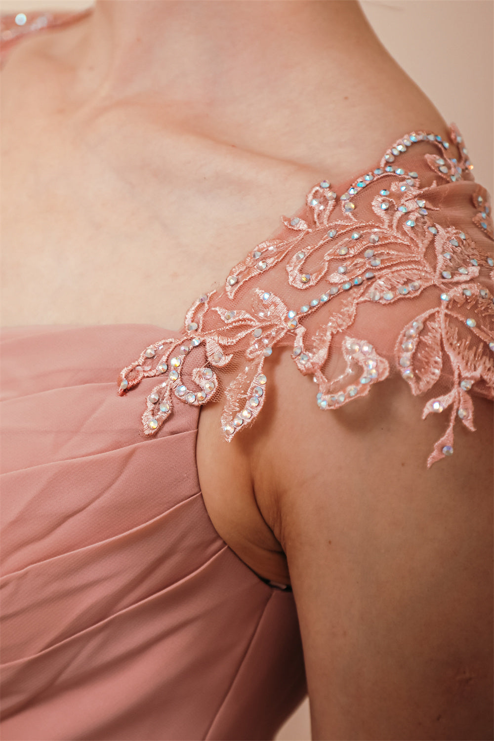 Dusty Pink Cap sleeves Chiffon Column Evening Dress