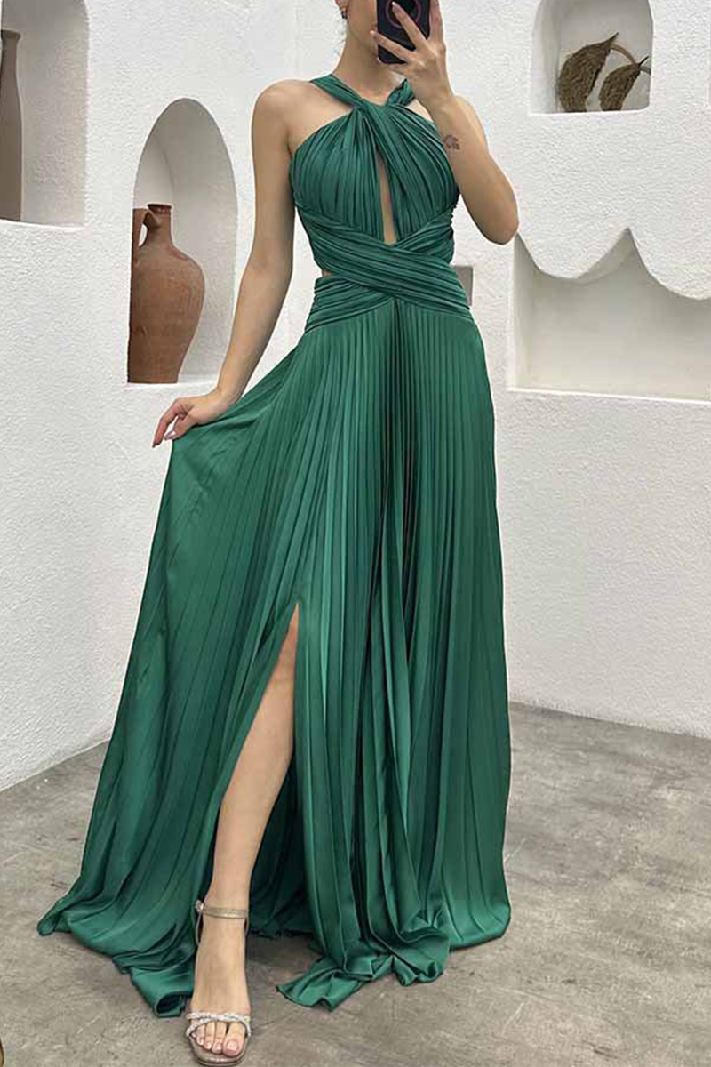 Elegant Solid Fold Halter Evening Dress Dresses - View 2 | VelvetHem