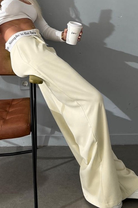 High Waist Straight Color Block Printed Office Casual Pants