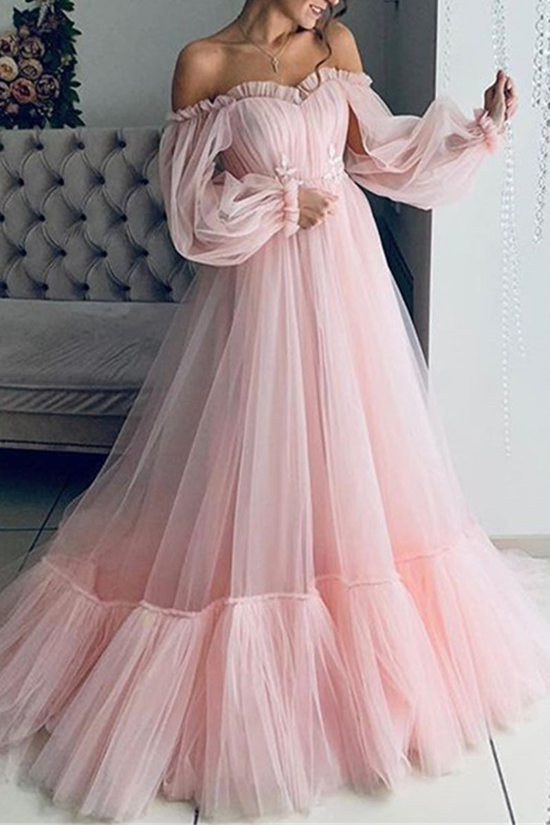 Elegant Formal Solid Patchwork Off the Shoulder Evening Dress Dresses(3 Colors) - VelvetHem