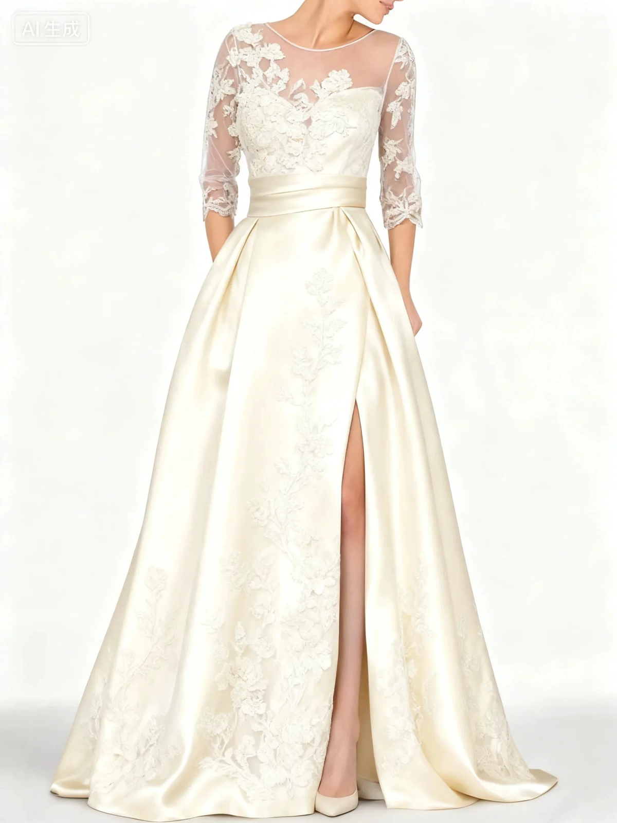 Elegant black satin embroidered formal dress (ZD16758)