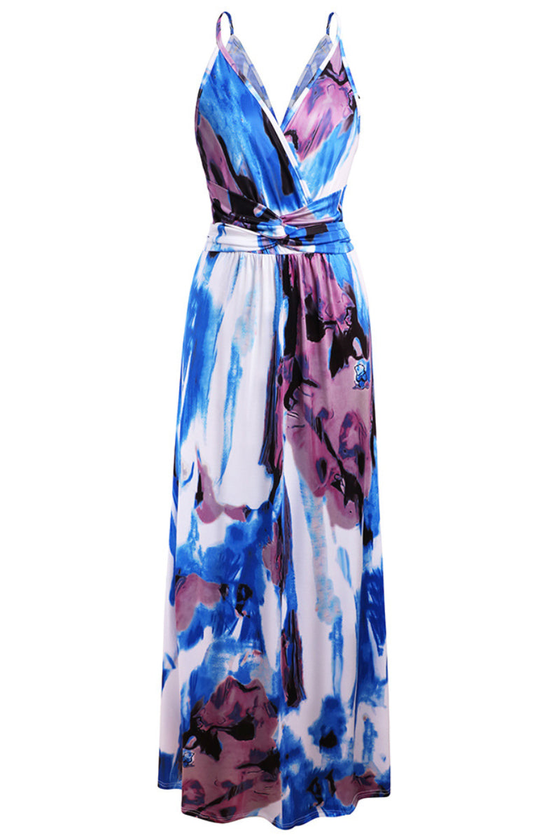 Hot Deep V Print Floral Women Formal Maxi Dress - Fashionpara