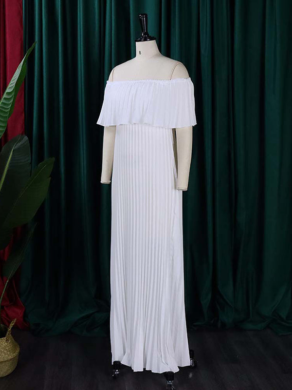 Wrap Pleated Solid Color Off-The-Shoulder Evening Dresses - View 4 | VelvetHem
