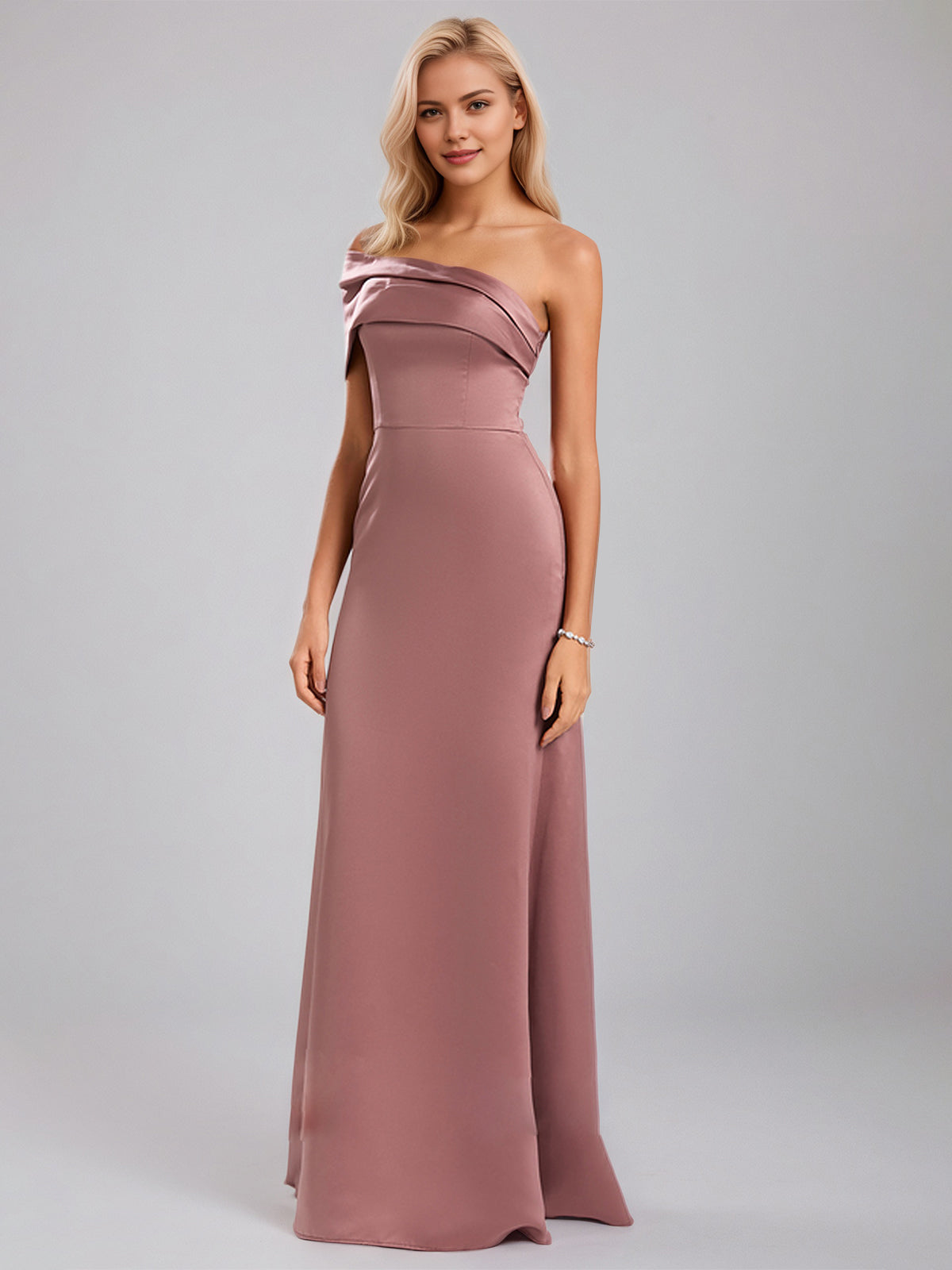 Vermilion A-Line Asymmetrical Floor-Length Satin Bridesmaid Dress