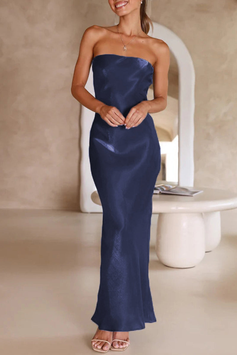 Celebrities Formal Solid Bright Silk Strapless Evening Dress Dresses(5 Colors) - View 9 | VelvetHem