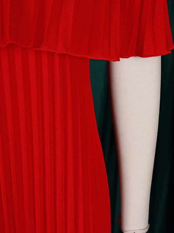 Wrap Pleated Solid Color Off-The-Shoulder Evening Dresses - View 14 | VelvetHem