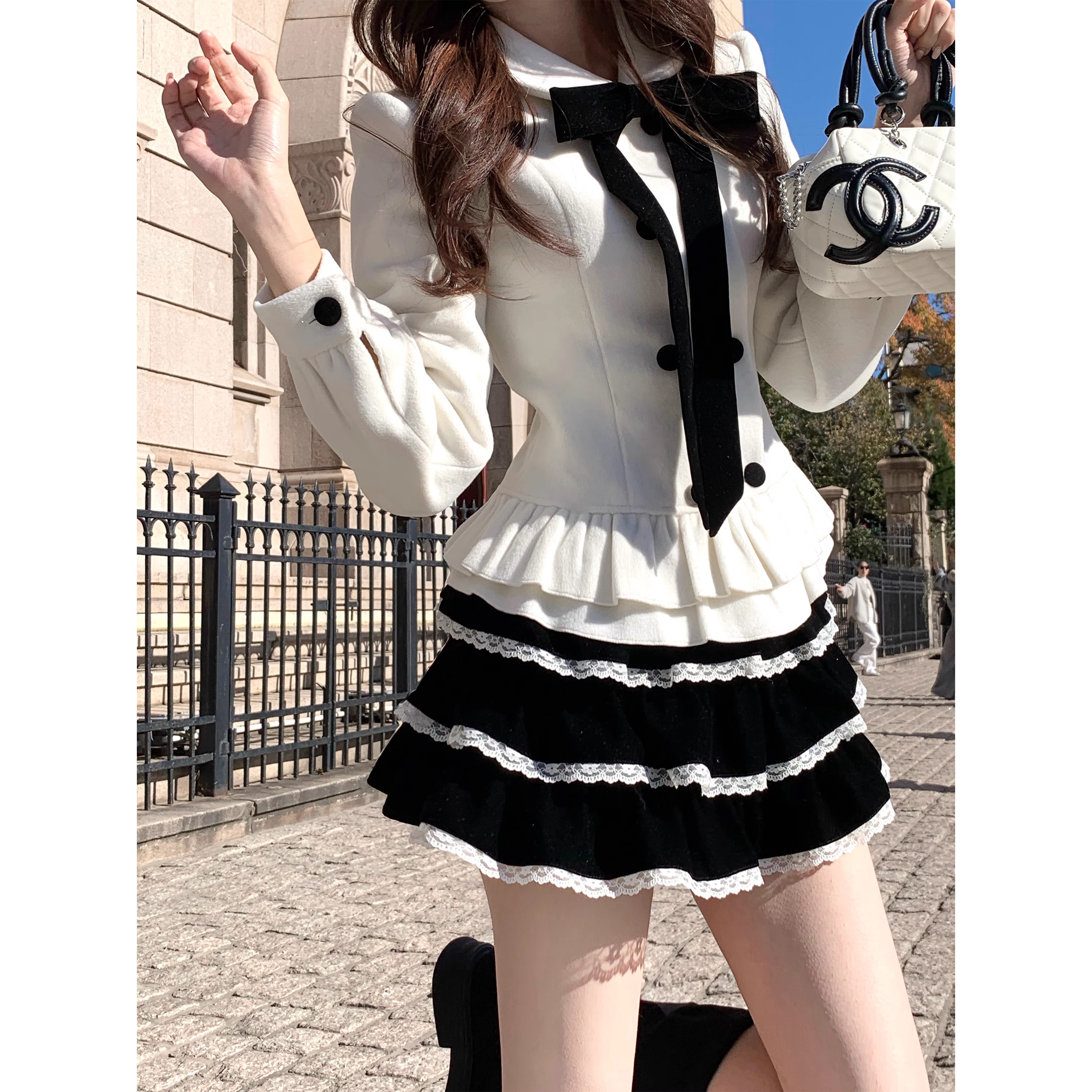 Velvet lace cake skirt, short skirt for women A106
