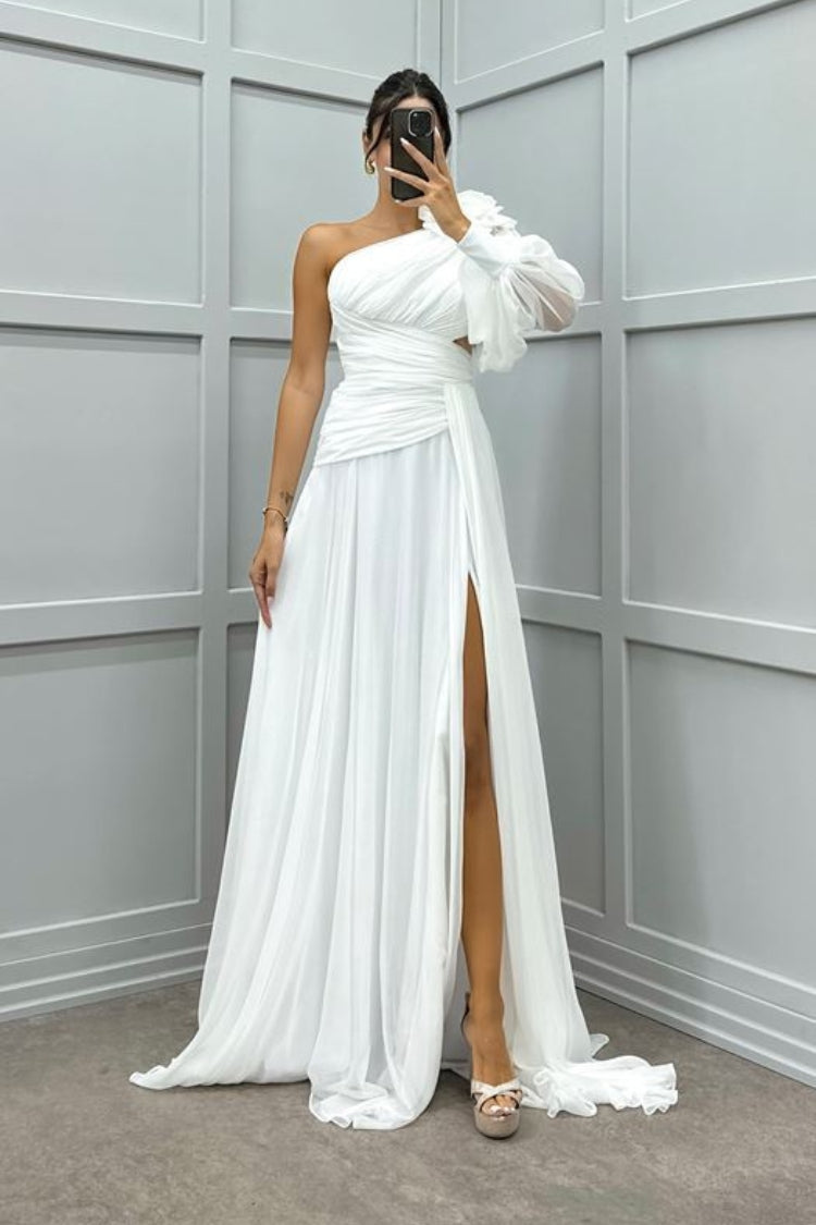 One Sleeve Shoulder Detail Design Evening Dress - View 5 | VelvetHem