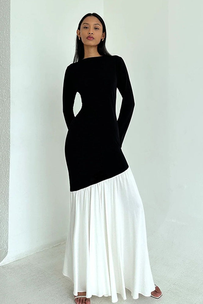 Bodycon Ruched Patchwork Maxi Dress