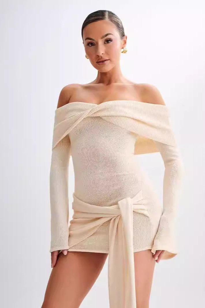 Sheer Spaghetti Strap Off-Shoulder Fitted Knit Maxi Sweater Dress - View 3 | VelvetHem