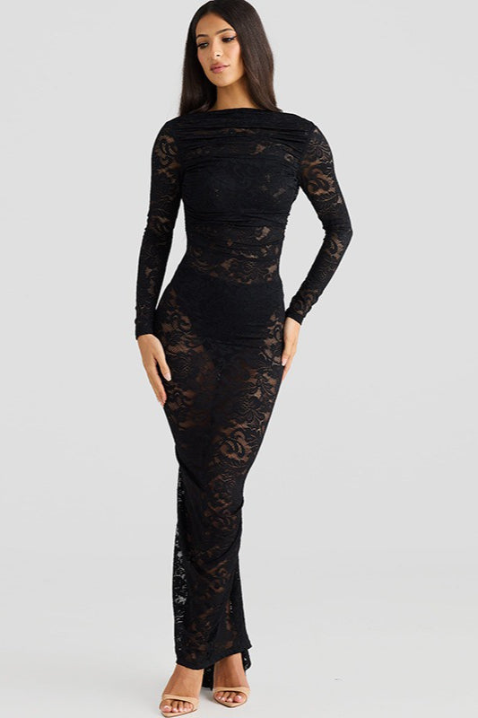 Lace Backless Long Sleeve Lace Dress - View 6 | VelvetHem