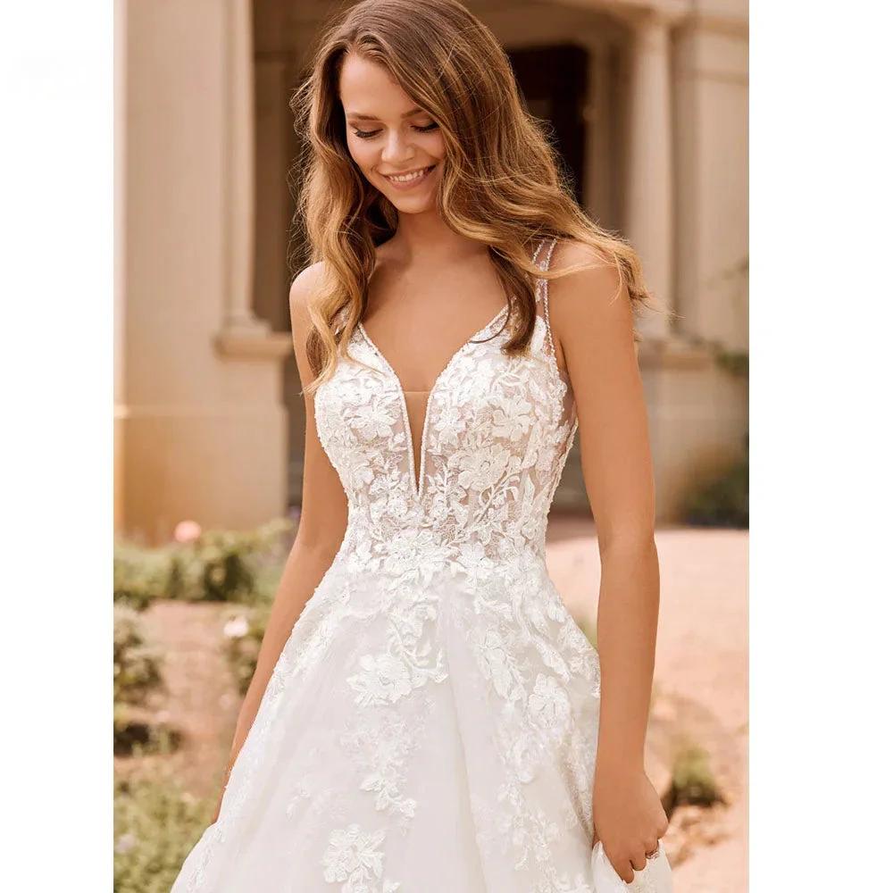 RODDRSYA Boho Elegant Wedding Dresses For Women 2023 V-Neck Lace Appliques Bridal Gowns Backless With Button Vestidos De Novia (ZD13337)